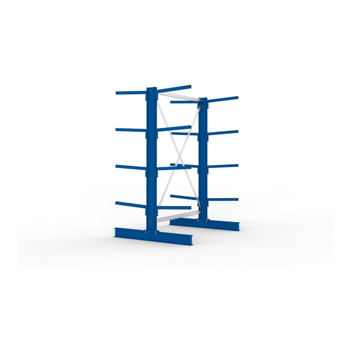 META Kragarmregal IPE120 2000x1300x1000 mm Grundregal, doppelseitig mit 8 Kragarmen je Ständer, enzianblau