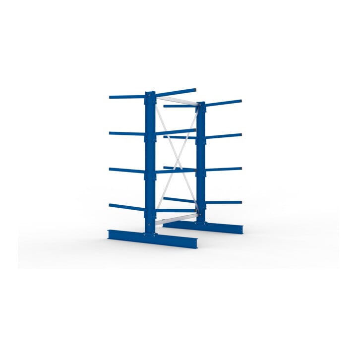 META Kragarmregal IPE120 2000x1300x1200 mm Grundregal, doppelseitig mit 8 Kragarmen je Ständer, enzianblau