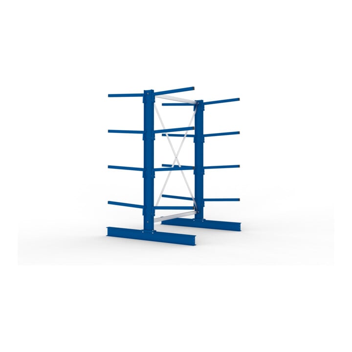 META Kragarmregal IPE120 2000x1300x1200 mm Grundregal, doppelseitig mit 8 Kragarmen je Ständer, enzianblau