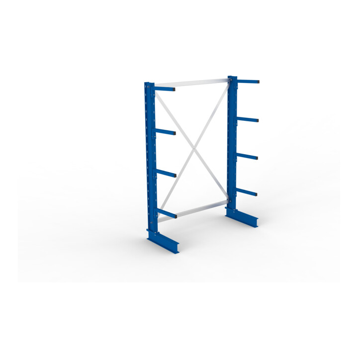 META Kragarmregal IPE120 2000x1300x400 mm, Grundregal, einseitig mit 4 Kragarmen je Ständer, enzianblau