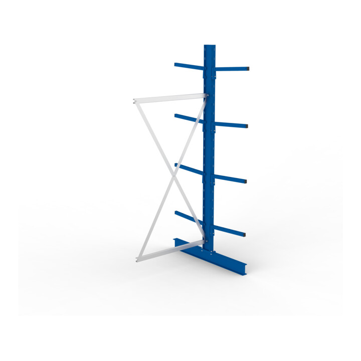 META Kragarmregal IPE120 2500x1000x1000 mm Anbauregal, doppelseitig mit 8 Kragarmen je Ständer, enzianblau