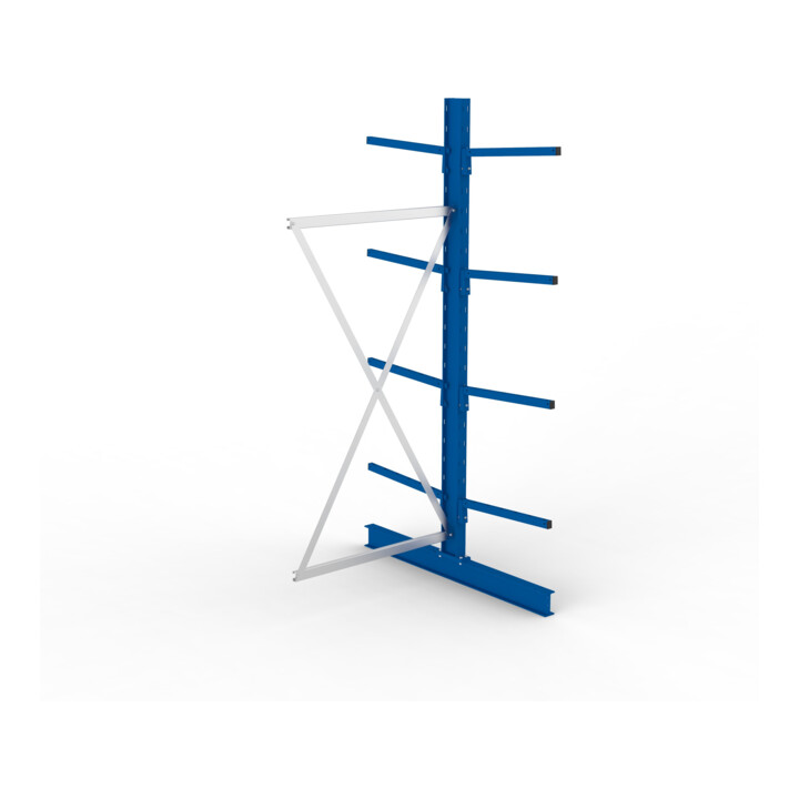 META Kragarmregal IPE120 2500x1000x1200 mm Anbauregal, doppelseitig mit 8 Kragarmen je Ständer, enzianblau