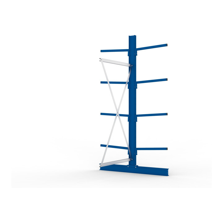 META Kragarmregal IPE120 2500x1000x1200 mm Anbauregal, doppelseitig mit 8 Kragarmen je Ständer, enzianblau