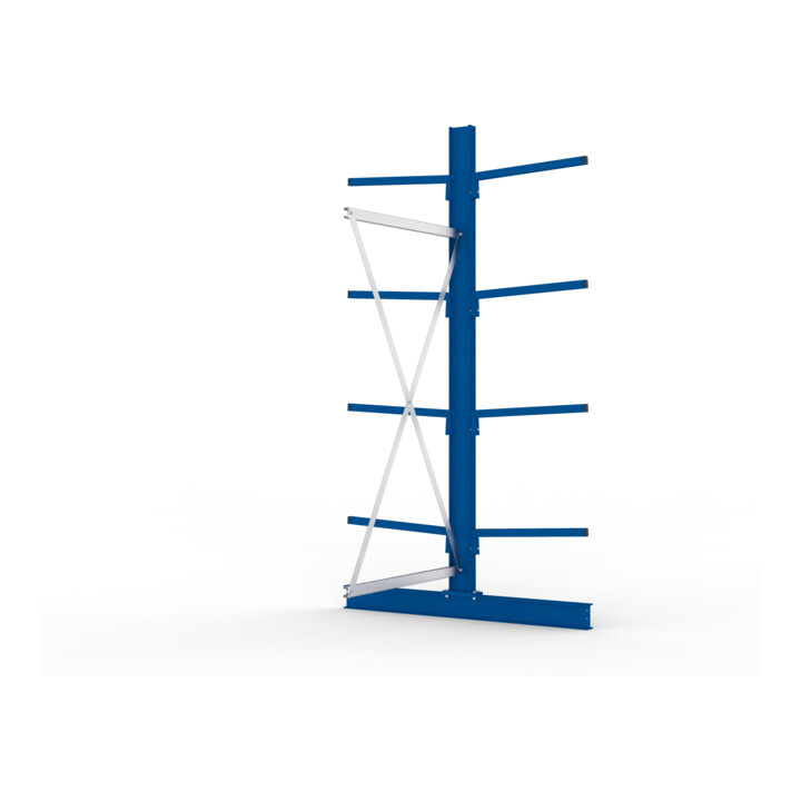 META Kragarmregal IPE120 2500x1000x1200 mm Anbauregal, doppelseitig mit 8 Kragarmen je Ständer, enzianblau