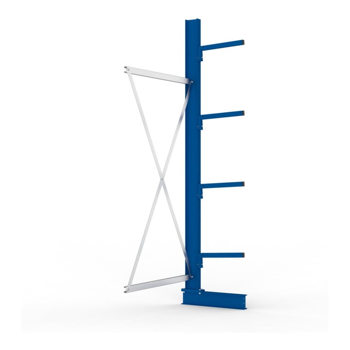 META Kragarmregal IPE120 2500x1000x400 mm, Anbauregal, einseitig mit 4 Kragarmen je Ständer, enzianblau