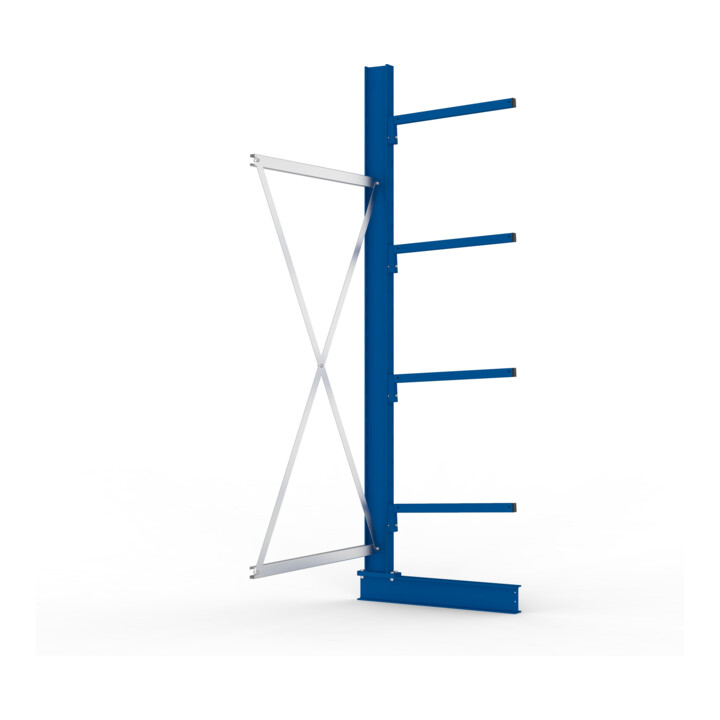 META Kragarmregal IPE120 2500x1000x600 mm, Anbauregal, einseitig mit 4 Kragarmen je Ständer, enzianblau