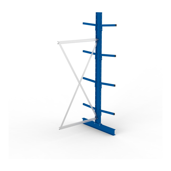 META Kragarmregal IPE120 2500x1000x800 mm Anbauregal, doppelseitig mit 8 Kragarmen je Ständer, enzianblau