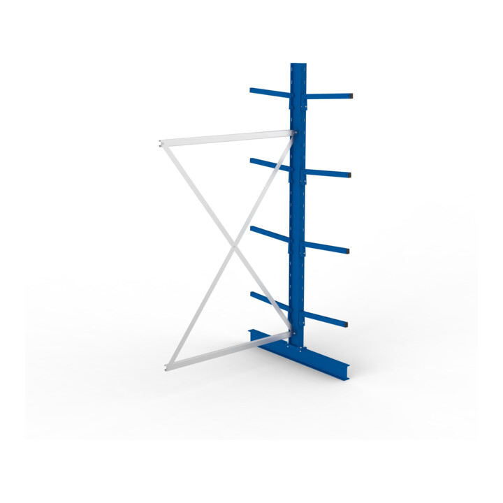 META Kragarmregal IPE120 2500x1300x1000 mm Anbauregal, doppelseitig mit 8 Kragarmen je Ständer, enzianblau