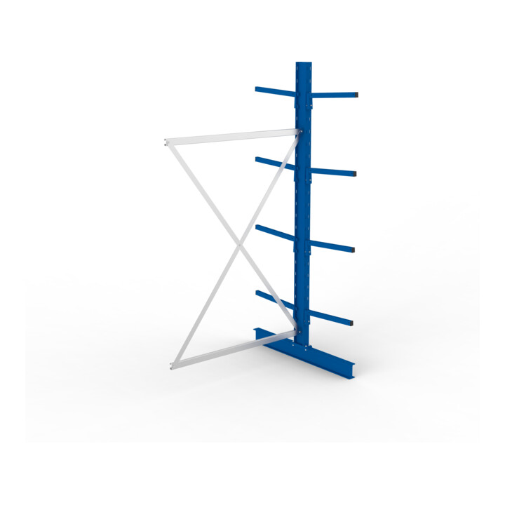 META Kragarmregal IPE120 2500x1300x1000 mm Anbauregal, doppelseitig mit 8 Kragarmen je Ständer, enzianblau