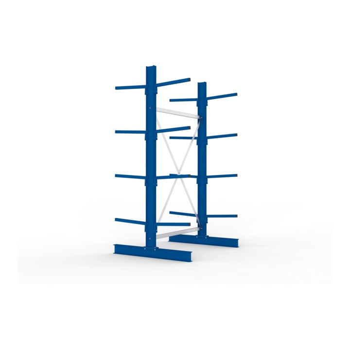 META Kragarmregal IPE120 2500x1300x1000 mm Grundregal, doppelseitig mit 8 Kragarmen je Ständer, enzianblau