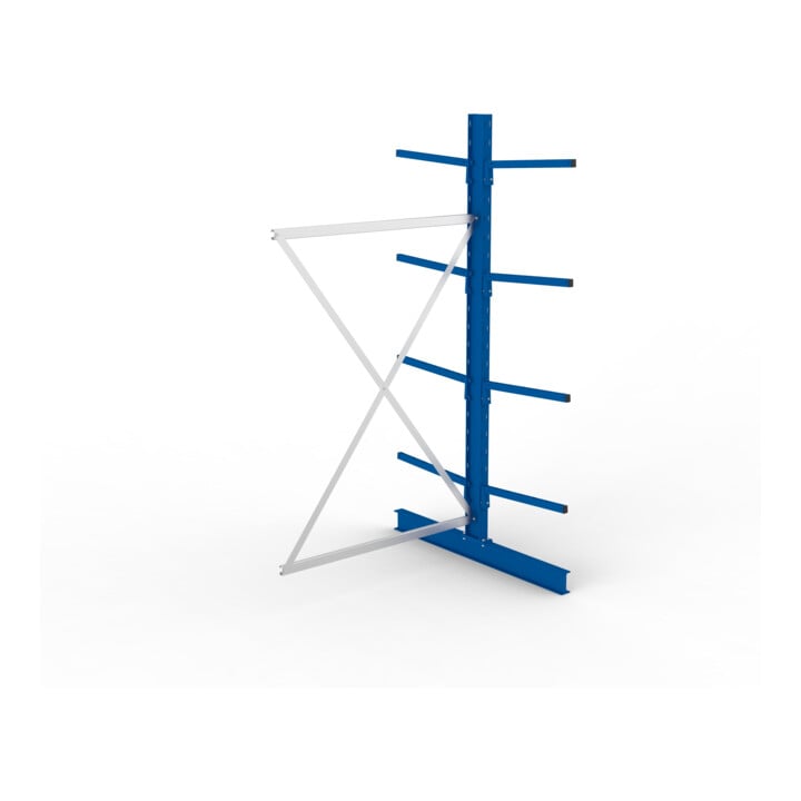 META Kragarmregal IPE120 2500x1300x1200 mm Anbauregal, doppelseitig mit 8 Kragarmen je Ständer, enzianblau