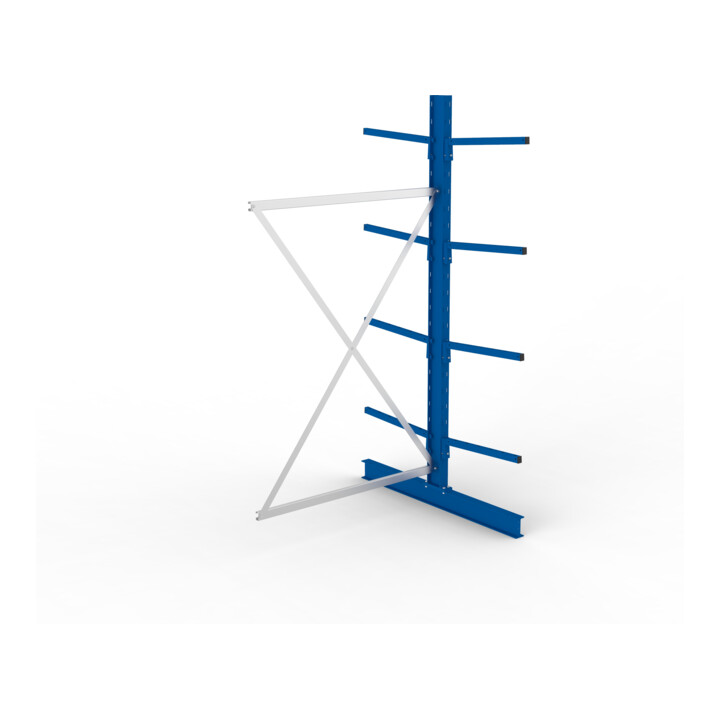 META Kragarmregal IPE120 2500x1300x1200 mm Anbauregal, doppelseitig mit 8 Kragarmen je Ständer, enzianblau