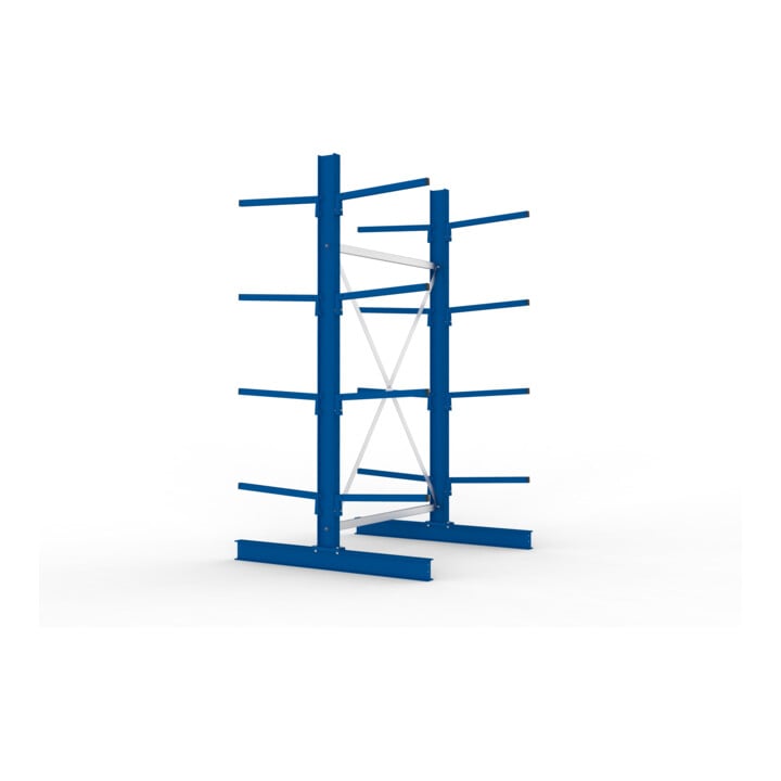 META Kragarmregal IPE120 2500x1300x1200 mm Grundregal, doppelseitig mit 8 Kragarmen je Ständer, enzianblau