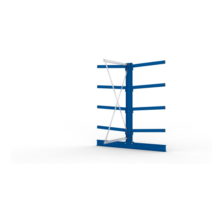 META Kragarmregal IPE140 2000x1000x1600 mm, Anbauregal, doppelseitig mit 8 Kragarmen je Ständer, enzianblau