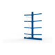 META Kragarmregal IPE140 2500x1000x1600 mm, Anbauregal, doppelseitig mit 8 Kragarmen je Ständer, enzianblau