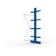 META Kragarmregal IPE140 2500x1000x800 mm, Anbauregal, doppelseitig mit 8 Kragarmen je Ständer, enzianblau