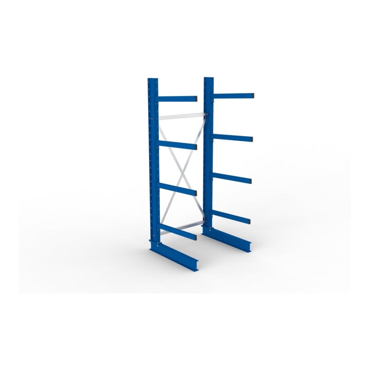 META Kragarmregal IPE140 2500x1000x800 mm, Grundregal, einseitig mit 4 Kragarmen je Ständer, enzianblau