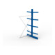 META Kragarmregal IPE140 2500x1300x1200 mm, Anbauregal, doppelseitig mit 8 Kragarmen je Ständer, enzianblau