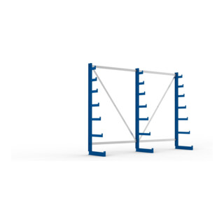 Meta Langgutregal System ATLAS ST einseitig 3 Ständer Enzianblau 2000 x 500 x 2700mm + 500 mm bis 150 mm