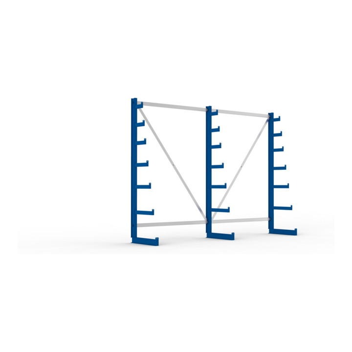 Meta Langgutregal System ATLAS ST einseitig 3 Ständer Enzianblau 2000 x 500 x 2700mm + 500 mm bis 150 mm