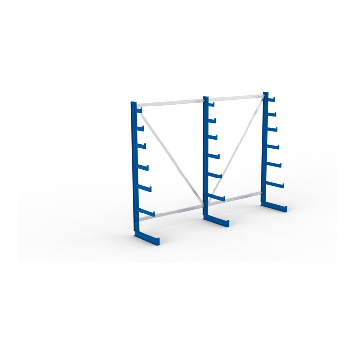 Meta Langgutregal System ATLAS ST einseitig 3 Ständer Enzianblau 2000 x 500 x 2700mm + 500 mm bis 150 mm