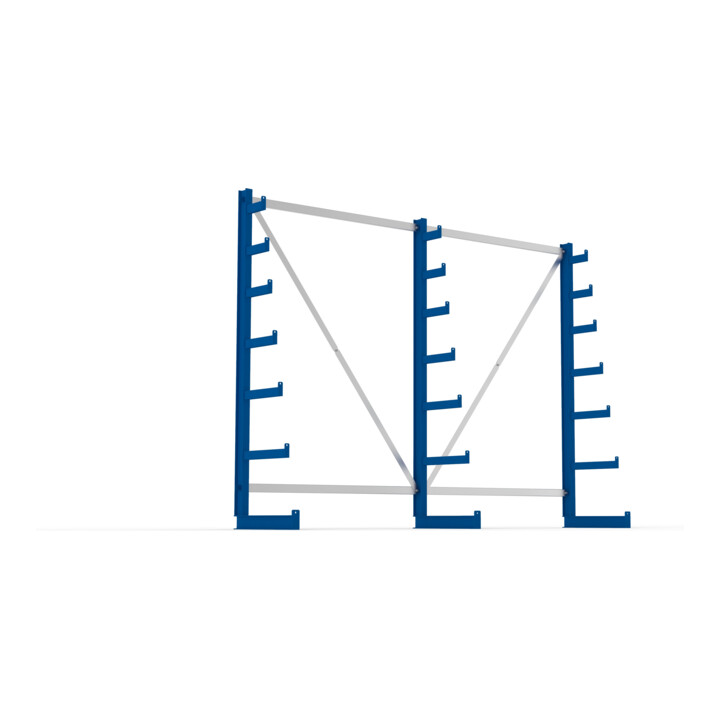 Meta Langgutregal System ATLAS ST einseitig 3 Ständer Enzianblau 2000 x 500 x 2700mm + 500 mm bis 150 mm
