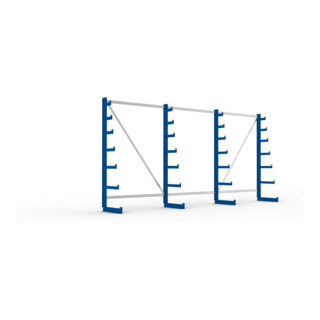 Meta Langgutregal System ATLAS ST einseitig 4 Ständer Enzianblau 2000 x 500 x 4050mm + 500 mm bis 150 mm