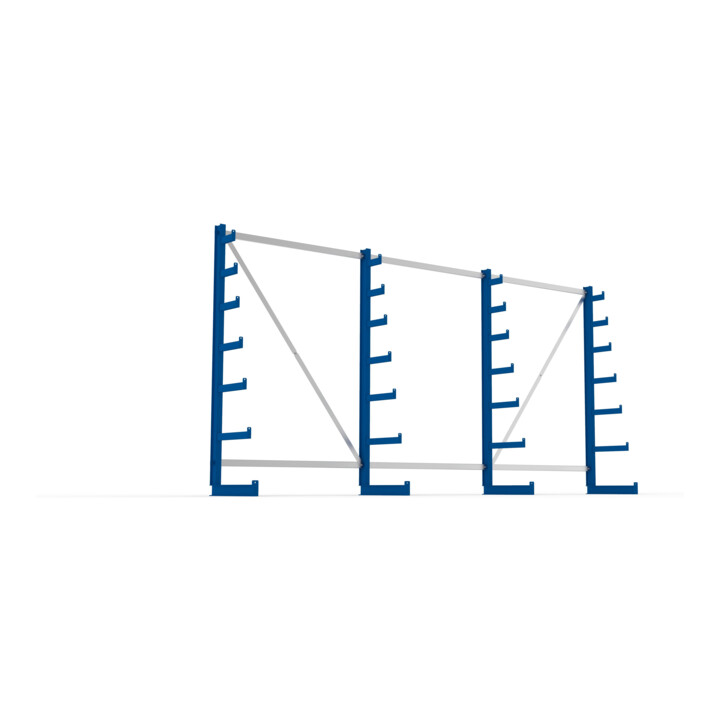 Meta Langgutregal System ATLAS ST einseitig 4 Ständer Enzianblau 2000 x 500 x 4050mm + 500 mm bis 150 mm