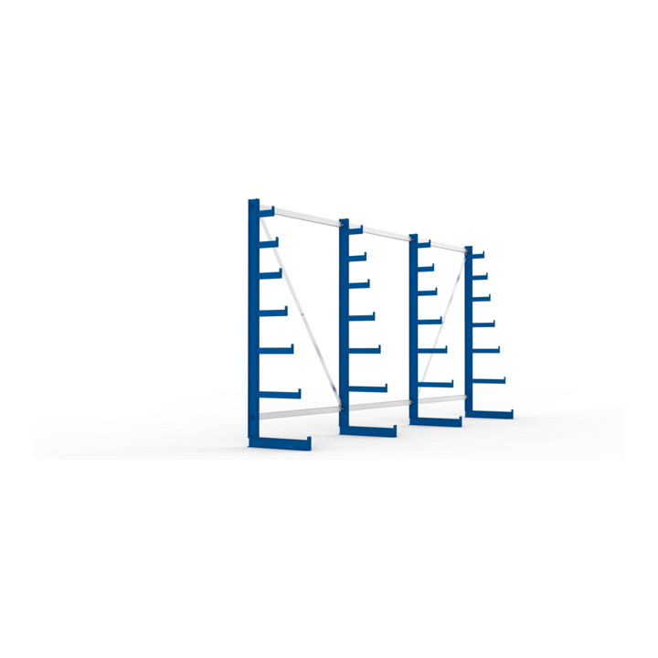 Meta Langgutregal System ATLAS ST einseitig 4 Ständer Enzianblau 2000 x 500 x 4050mm + 500 mm bis 150 mm
