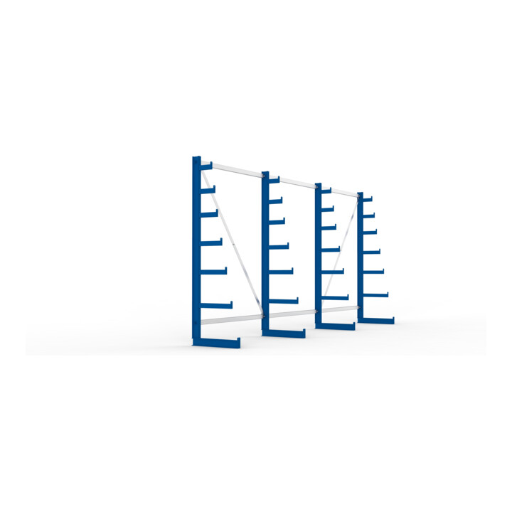 Meta Langgutregal System ATLAS ST einseitig 4 Ständer Enzianblau 2000 x 500 x 4050mm + 500 mm bis 150 mm