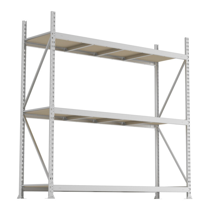 META MINI-RACK Weitspannregal 2200x2200x650 mm, Grundregal in verzinkt mit 3 Lagerebenen, Spanplattenböden