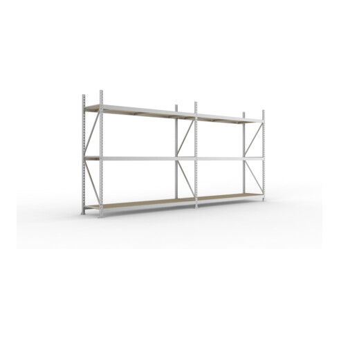 META MINI-RACK Weitspannregal 2200x3758x650 mm in verzinkt, 2 Felder mit 3 Lagerebenen