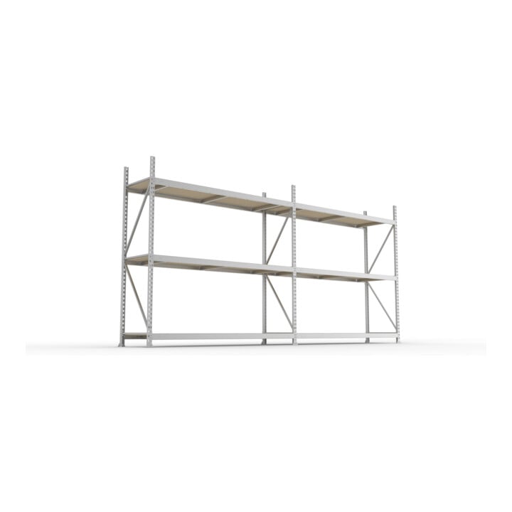 META MINI-RACK Weitspannregal 2200x3758x650 mm in verzinkt, 2 Felder mit 3 Lagerebenen