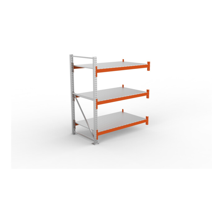 META MULTIPAL Großfachregal 2200x1825x1100 mm, Anbauregal mit 3 Lagerebenen und Stahlpaneelen, 1800 Kg Fachlast verzinkt/rotorange