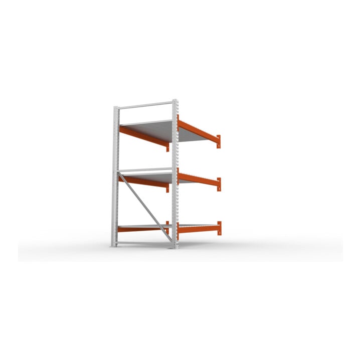 META MULTIPAL Großfachregal 2200x1825x1100 mm, Anbauregal mit 3 Lagerebenen und Stahlpaneelen, 1800 Kg Fachlast verzinkt/rotorange