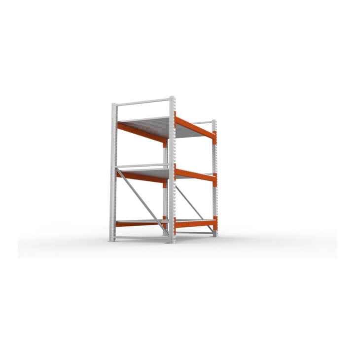 META MULTIPAL Großfachregal 2200x1825x1100 mm, Grundregal mit 3 Lagerebenen und Stahlpaneelen, 1800 Kg Fachlast verzinkt/rotorange
