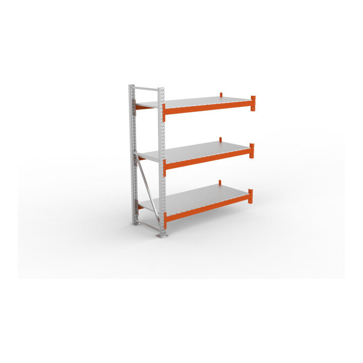 META MULTIPAL Großfachregal 2200x1825x800 mm, Anbauregal mit 3 Lagerebenen und Stahlpaneelen, 1800 Kg Fachlast verzinkt/rotorange