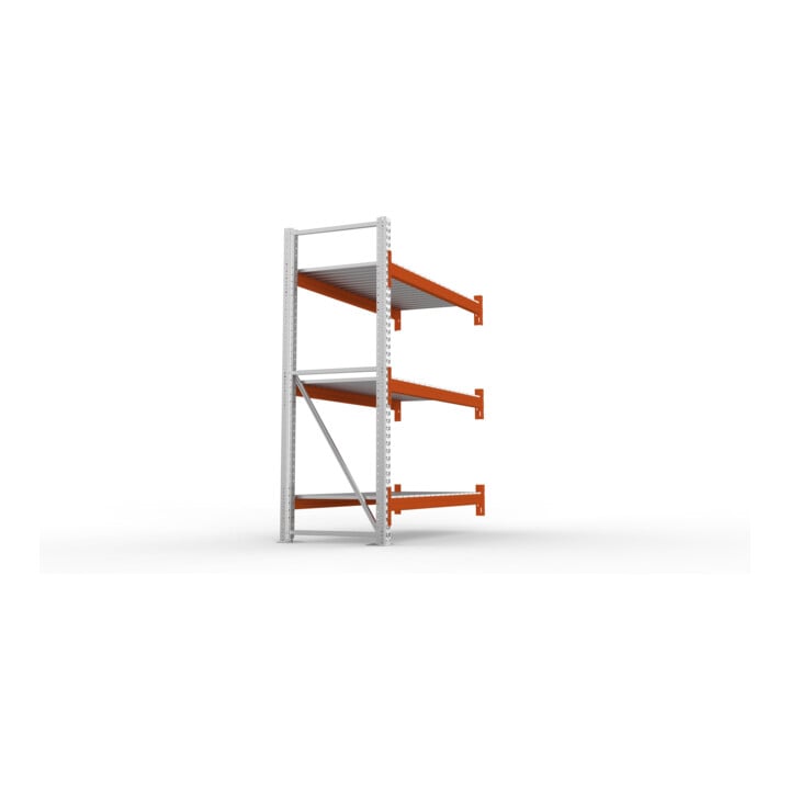 META MULTIPAL Großfachregal 2200x1825x800 mm, Anbauregal mit 3 Lagerebenen und Stahlpaneelen, 1800 Kg Fachlast verzinkt/rotorange