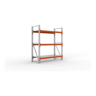 META MULTIPAL Großfachregal 2200x1825x800 mm, Grundregal mit 3 Lagerebenen und Stahlpaneelen, 1800 Kg Fachlast verzinkt/rotorange