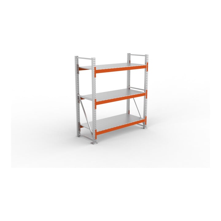 META MULTIPAL Großfachregal 2200x1825x800 mm, Grundregal mit 3 Lagerebenen und Stahlpaneelen, 1800 Kg Fachlast verzinkt/rotorange
