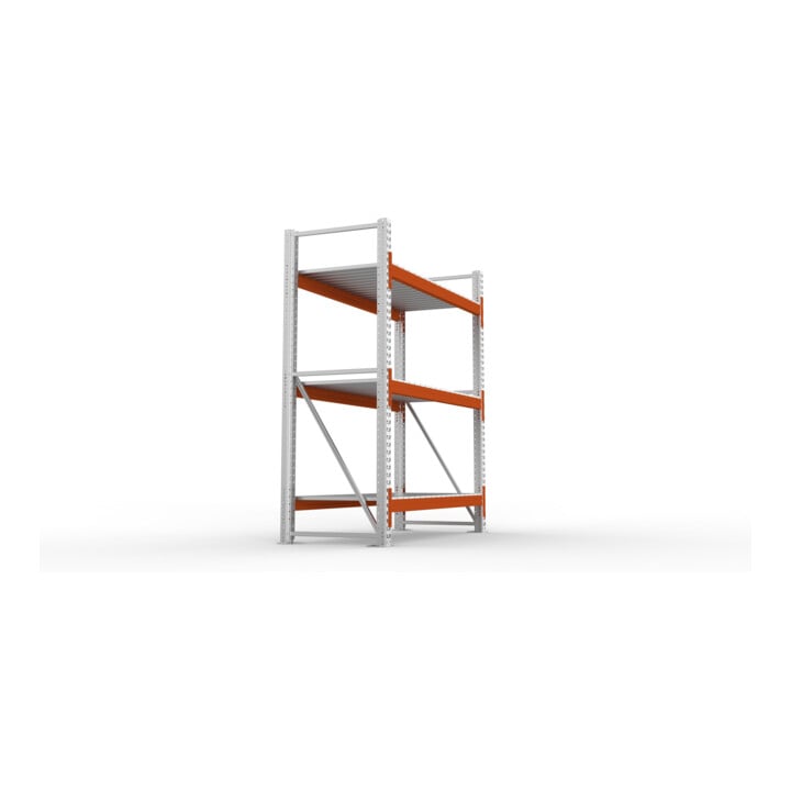 META MULTIPAL Großfachregal 2200x1825x800 mm, Grundregal mit 3 Lagerebenen und Stahlpaneelen, 1800 Kg Fachlast verzinkt/rotorange