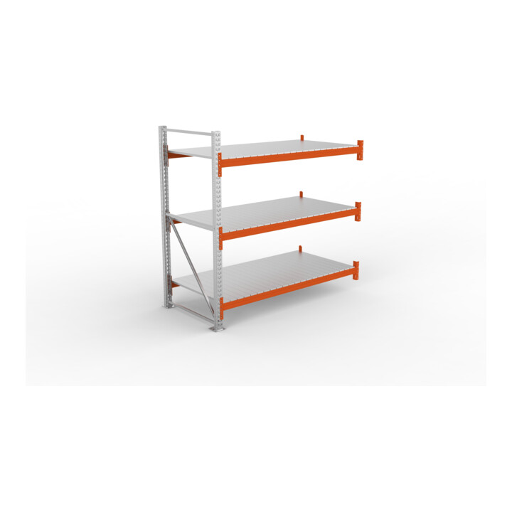 META MULTIPAL Großfachregal 2200x2225x1100 mm, Anbauregal mit 3 Lagerebenen und Stahlpaneelen, 1800 Kg Fachlast verzinkt/rotorange
