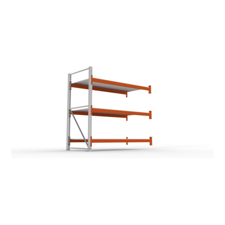 META MULTIPAL Großfachregal 2200x2225x1100 mm, Anbauregal mit 3 Lagerebenen und Stahlpaneelen, 1800 Kg Fachlast verzinkt/rotorange