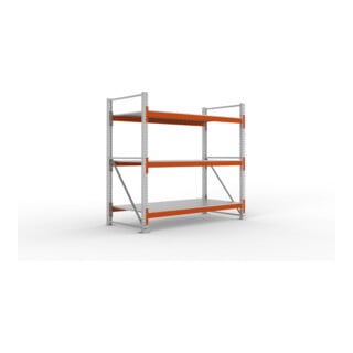 META MULTIPAL Großfachregal 2200x2225x1100 mm, Grundregal mit 3 Lagerebenen und Stahlpaneelen, 1800 Kg Fachlast verzinkt/rotorange