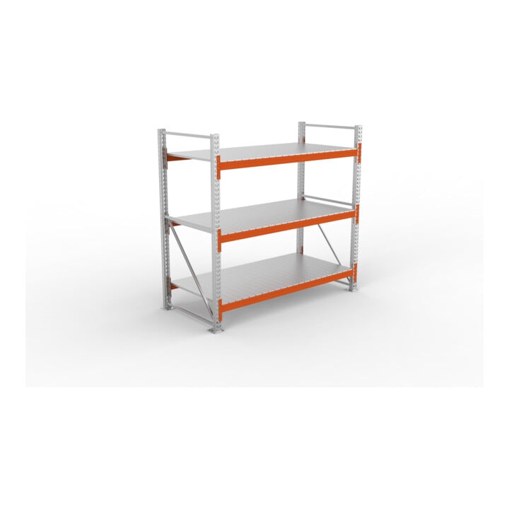META MULTIPAL Großfachregal 2200x2225x1100 mm, Grundregal mit 3 Lagerebenen und Stahlpaneelen, 1800 Kg Fachlast verzinkt/rotorange