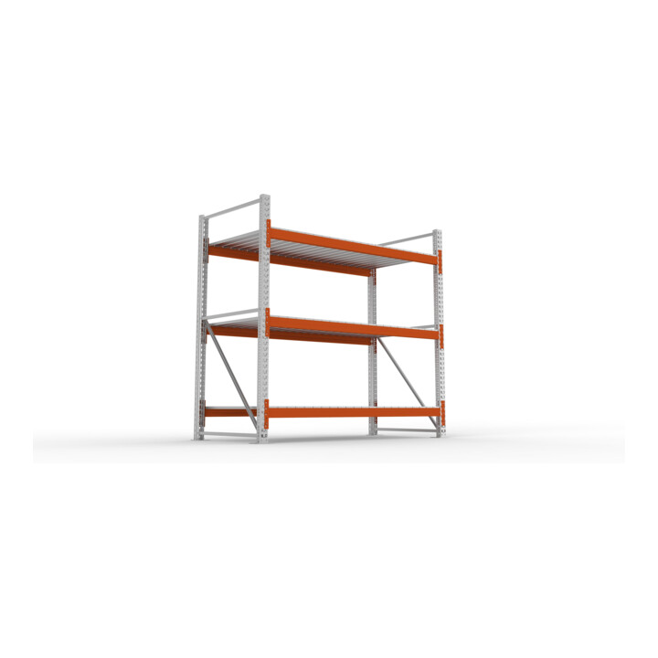 META MULTIPAL Großfachregal 2200x2225x1100 mm, Grundregal mit 3 Lagerebenen und Stahlpaneelen, 1800 Kg Fachlast verzinkt/rotorange