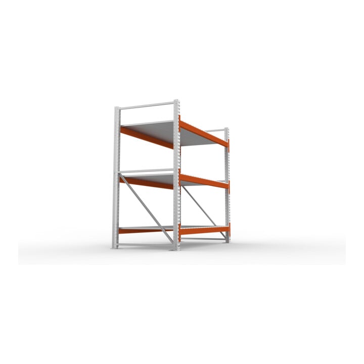 META MULTIPAL Großfachregal 2200x2225x1100 mm, Grundregal mit 3 Lagerebenen und Stahlpaneelen, 1800 Kg Fachlast verzinkt/rotorange