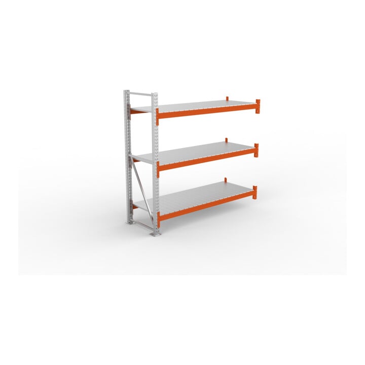 META MULTIPAL Großfachregal 2200x2225x800 mm, Anbauregal mit 3 Lagerebenen und Stahlpaneelen, 1800 Kg Fachlast verzinkt/rotorange
