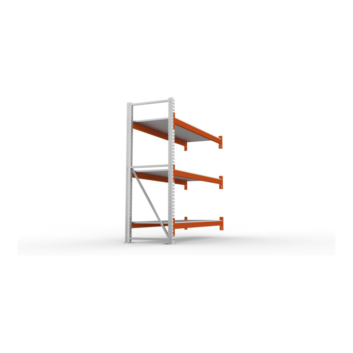 META MULTIPAL Großfachregal 2200x2225x800 mm, Anbauregal mit 3 Lagerebenen und Stahlpaneelen, 1800 Kg Fachlast verzinkt/rotorange