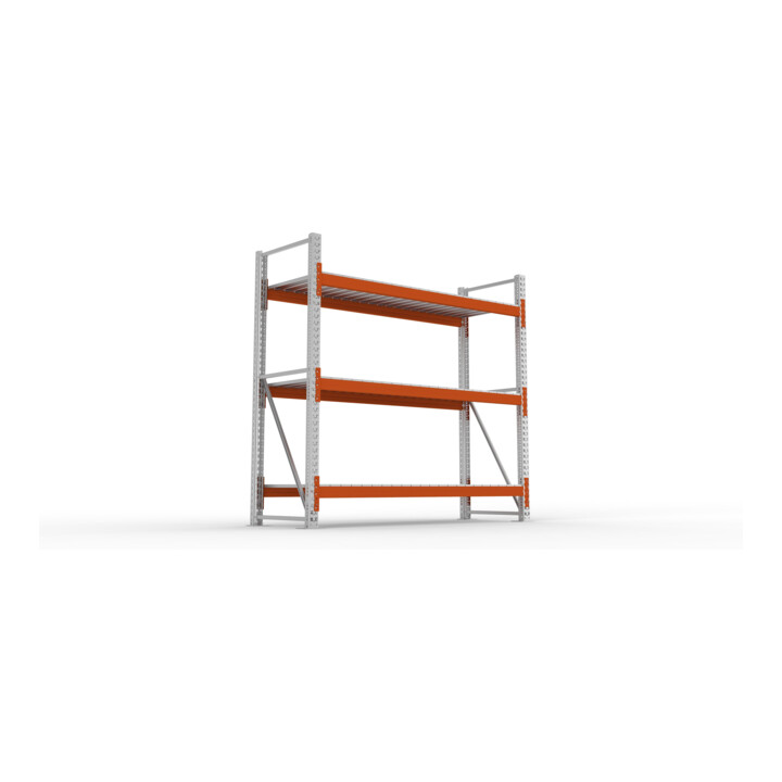 META MULTIPAL Großfachregal 2200x2225x800 mm, Grundregal mit 3 Lagerebenen und Stahlpaneelen, 1800 Kg Fachlast verzinkt/rotorange
